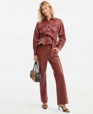 Faux Leather Jacket Straight Leg Pants by INC International Concepts