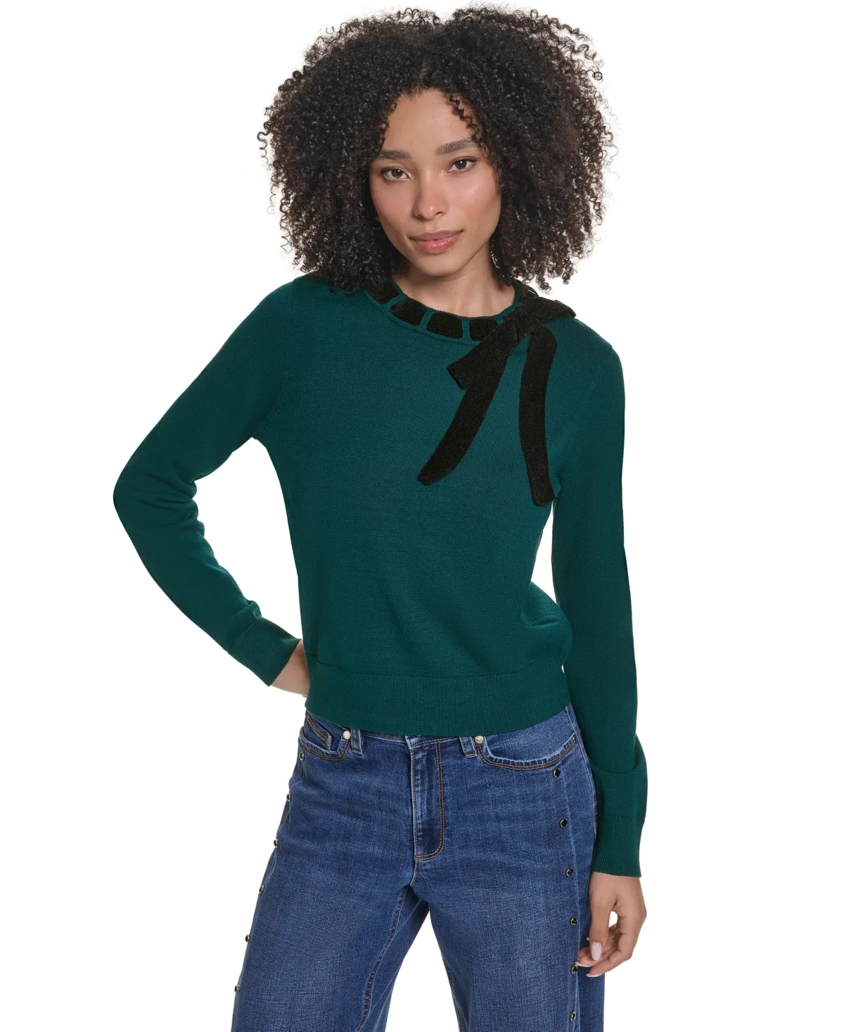 Bow Crewneck Long-Sleeve Sweater by Karl Lagerfeld