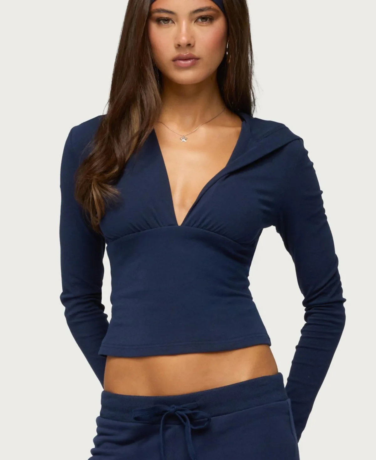 Natashah Hooded Long-Sleeve Cropped Top by Edikted