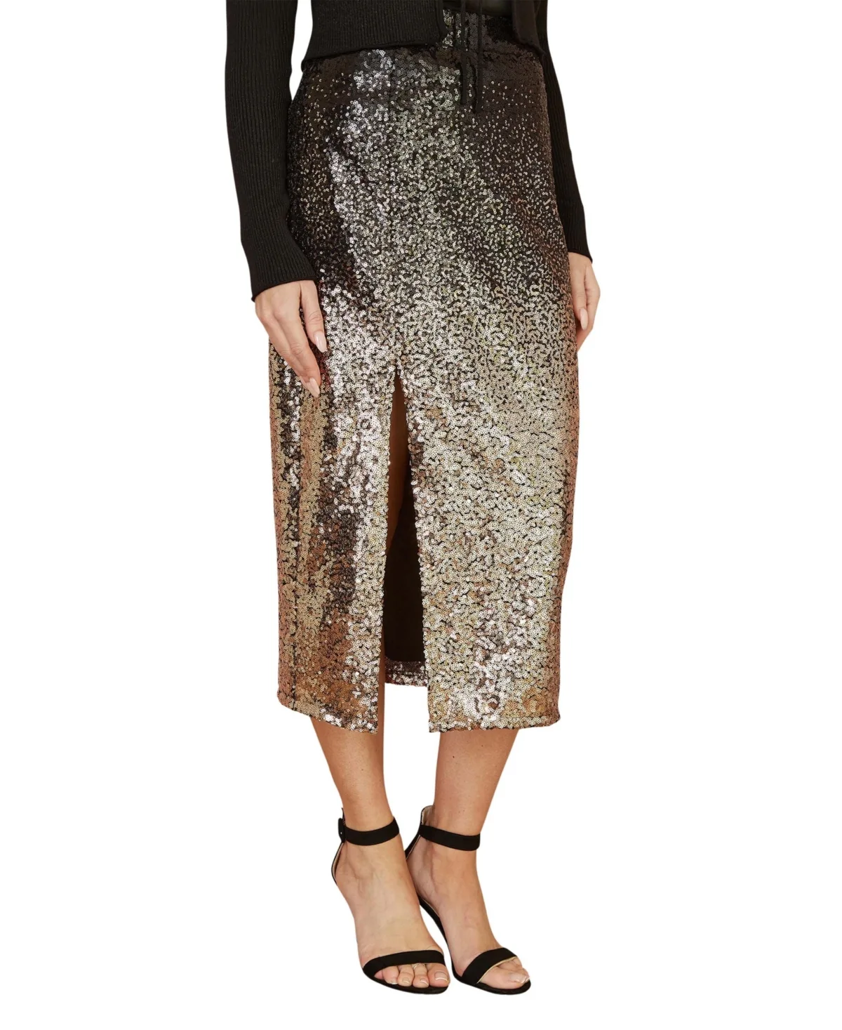 Sequin High-Waisted Ombre Midi Skirt by Yumi