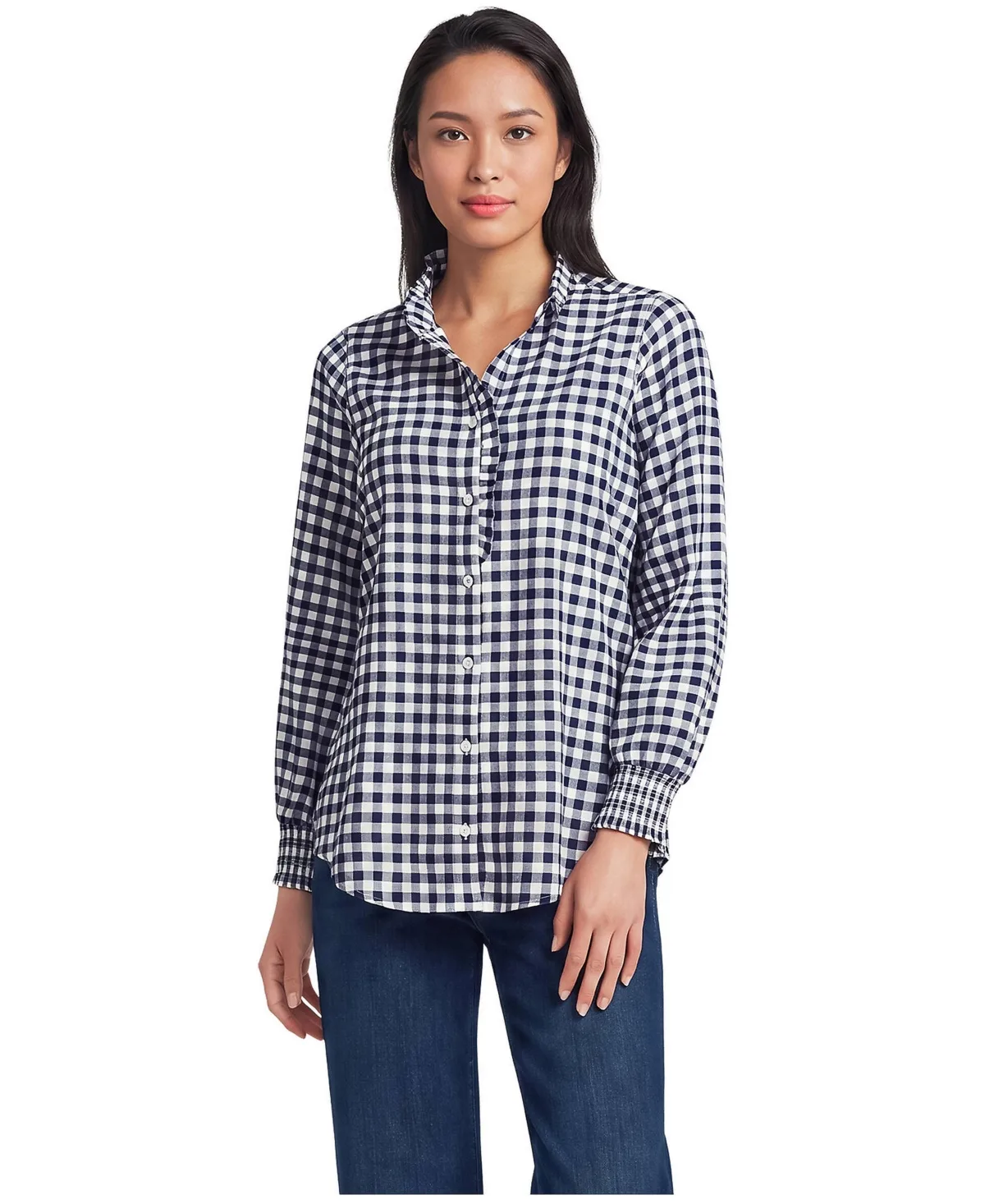 Flannel Ruffle Button Front Top by Lands' End
