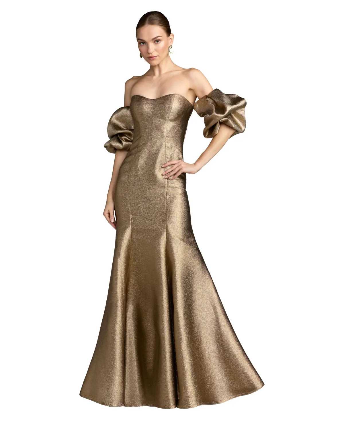Metallic Off-the-Shoulder Mermaid Gown by M.A.C.
