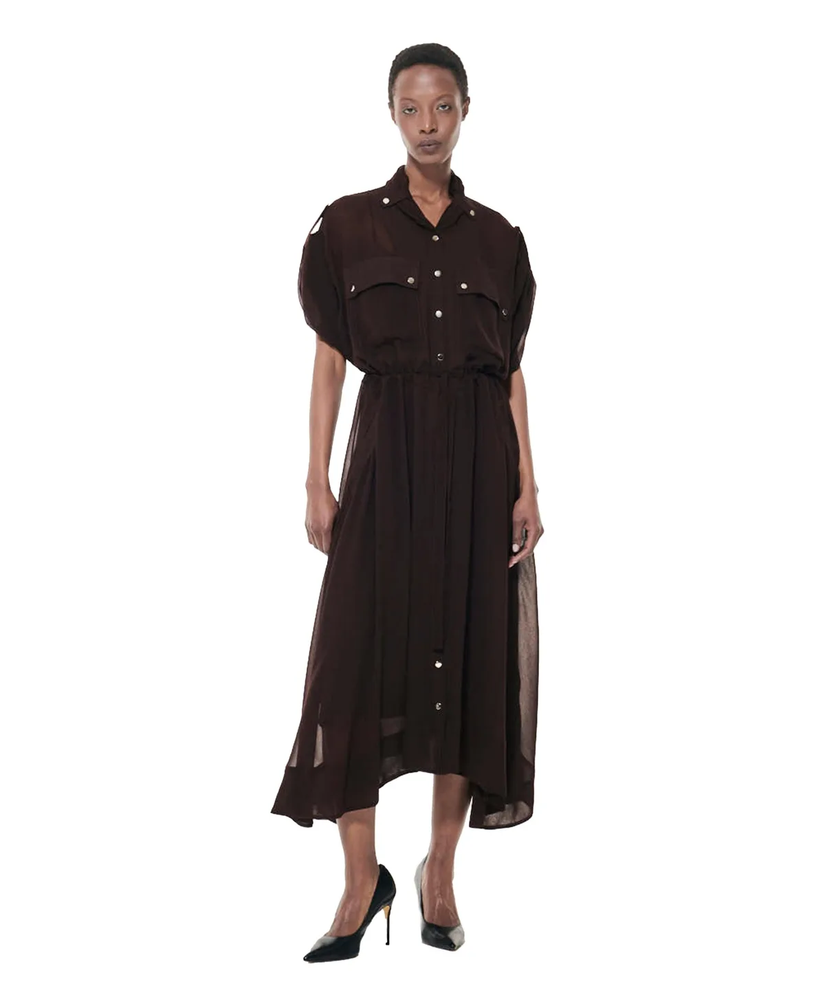 Patch Pocket Drawcord Waist Dress by Leem