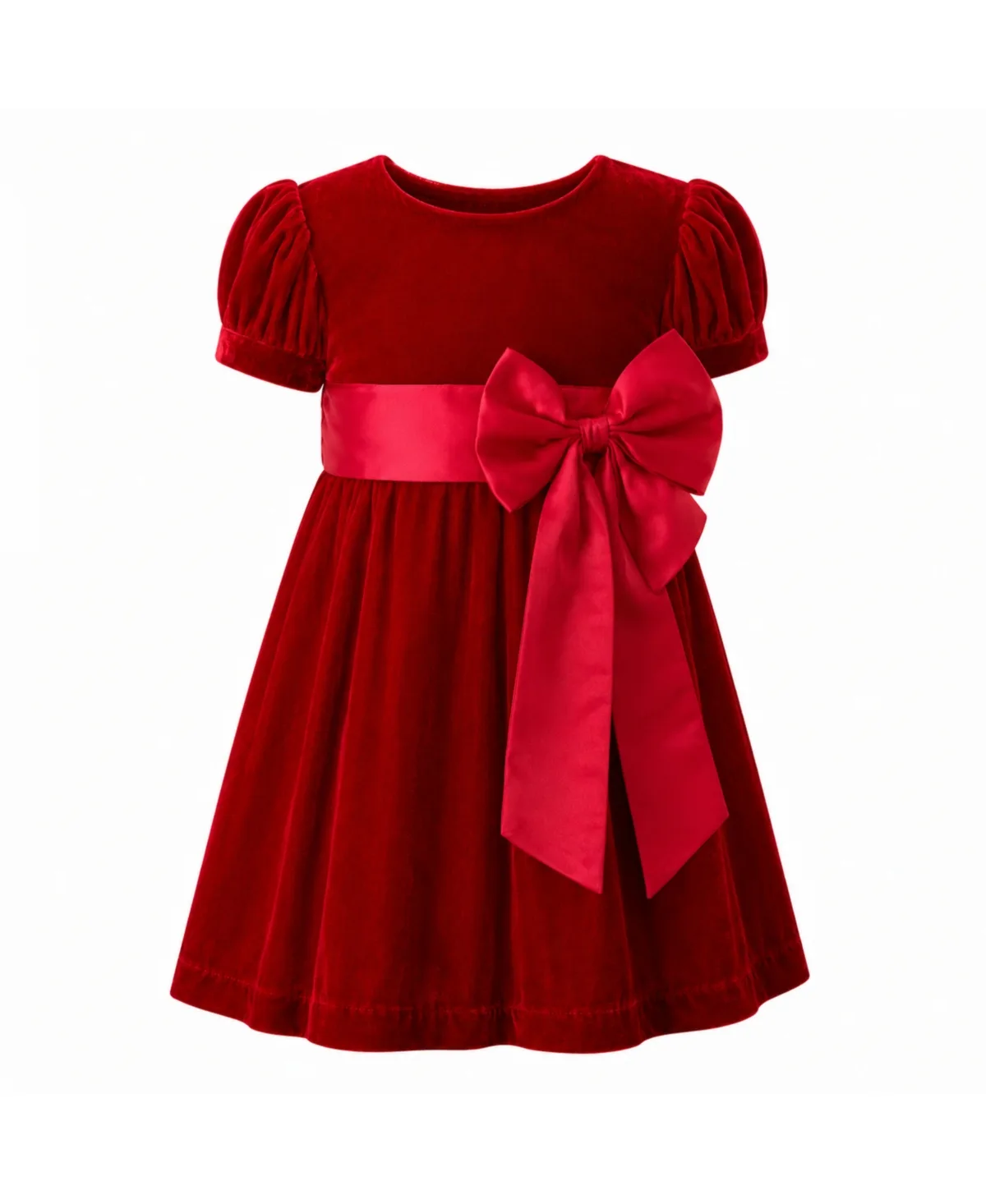 Crushed Velvet Puff-Sleeve Bow Dress by Rachel Riley