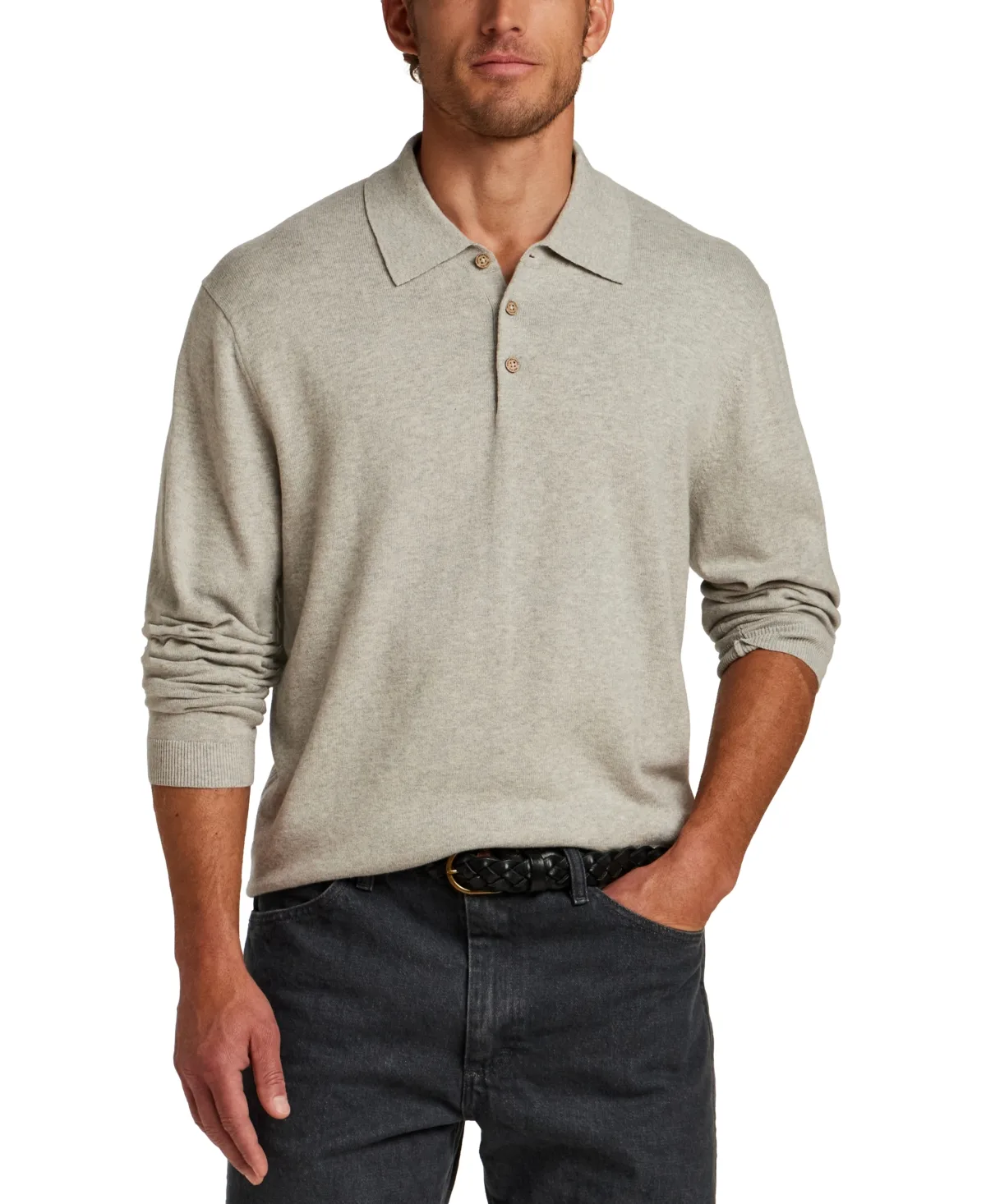 Cotton Cashmere Long Sleeve Polo Sweater by Weatherproof Vintage