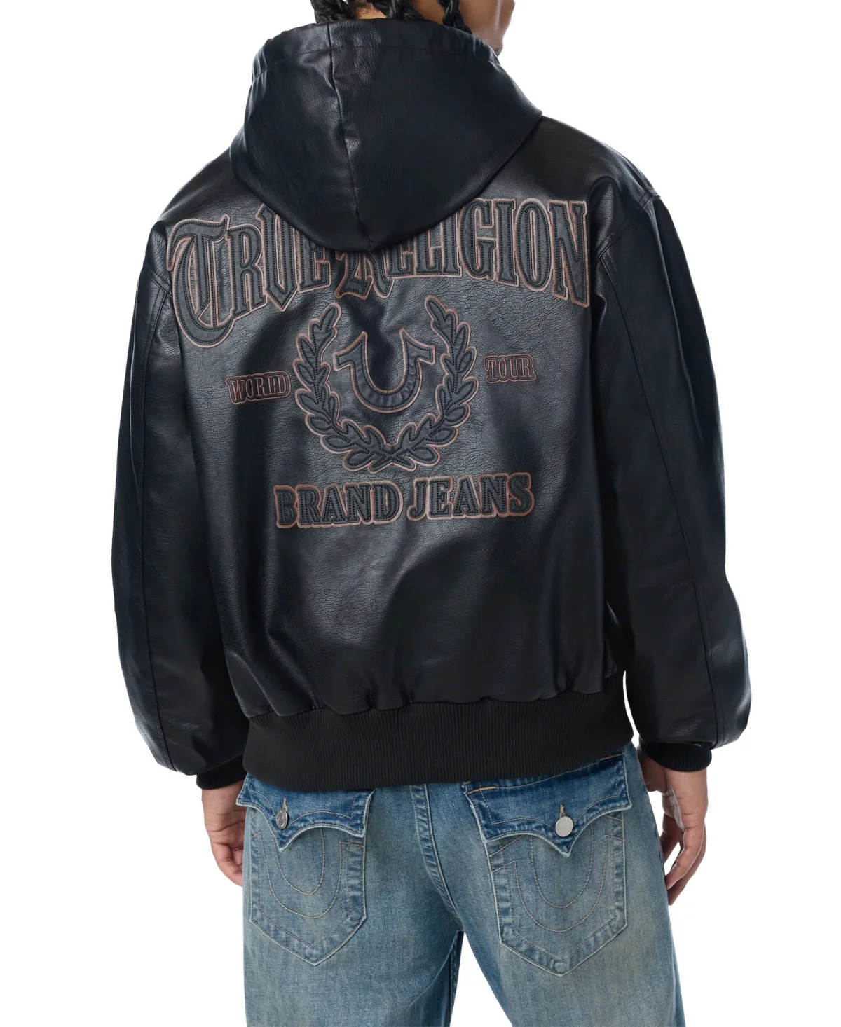 Faux Leather Hooded Moto Jacket by True Religion