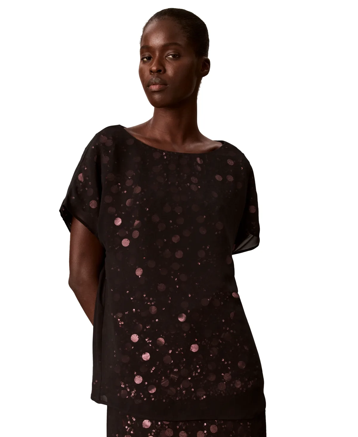 Sequin Sheer Boat-Neck Blouse by Calvin Klein