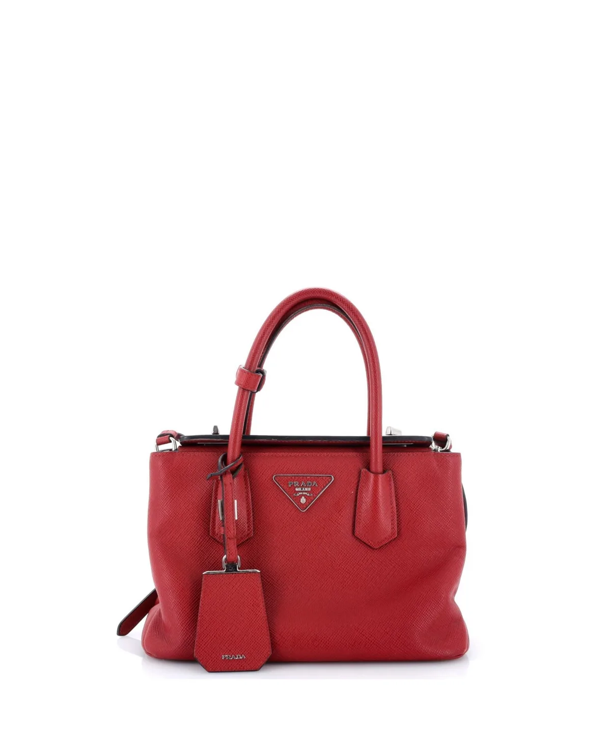 Pre-Owned Mini Turnlock Cuir Twin Tote Saffiano Leather by Prada