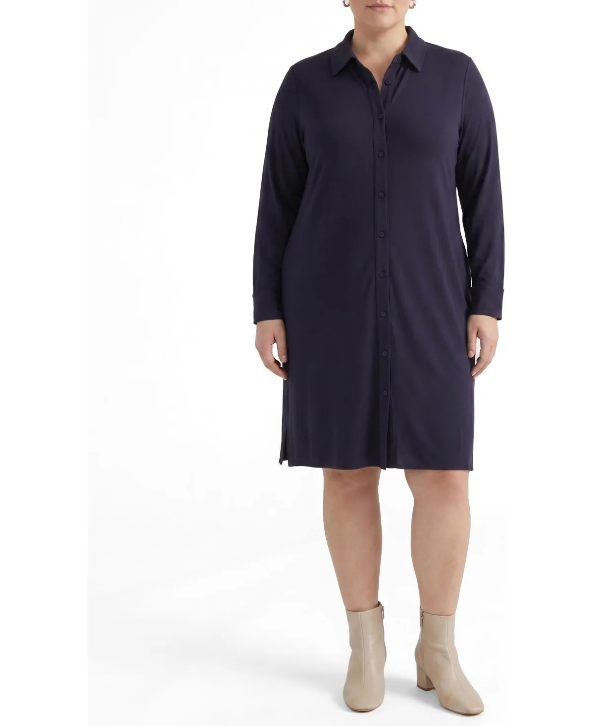 Marcie Long-Sleeve Collared Midi Dress