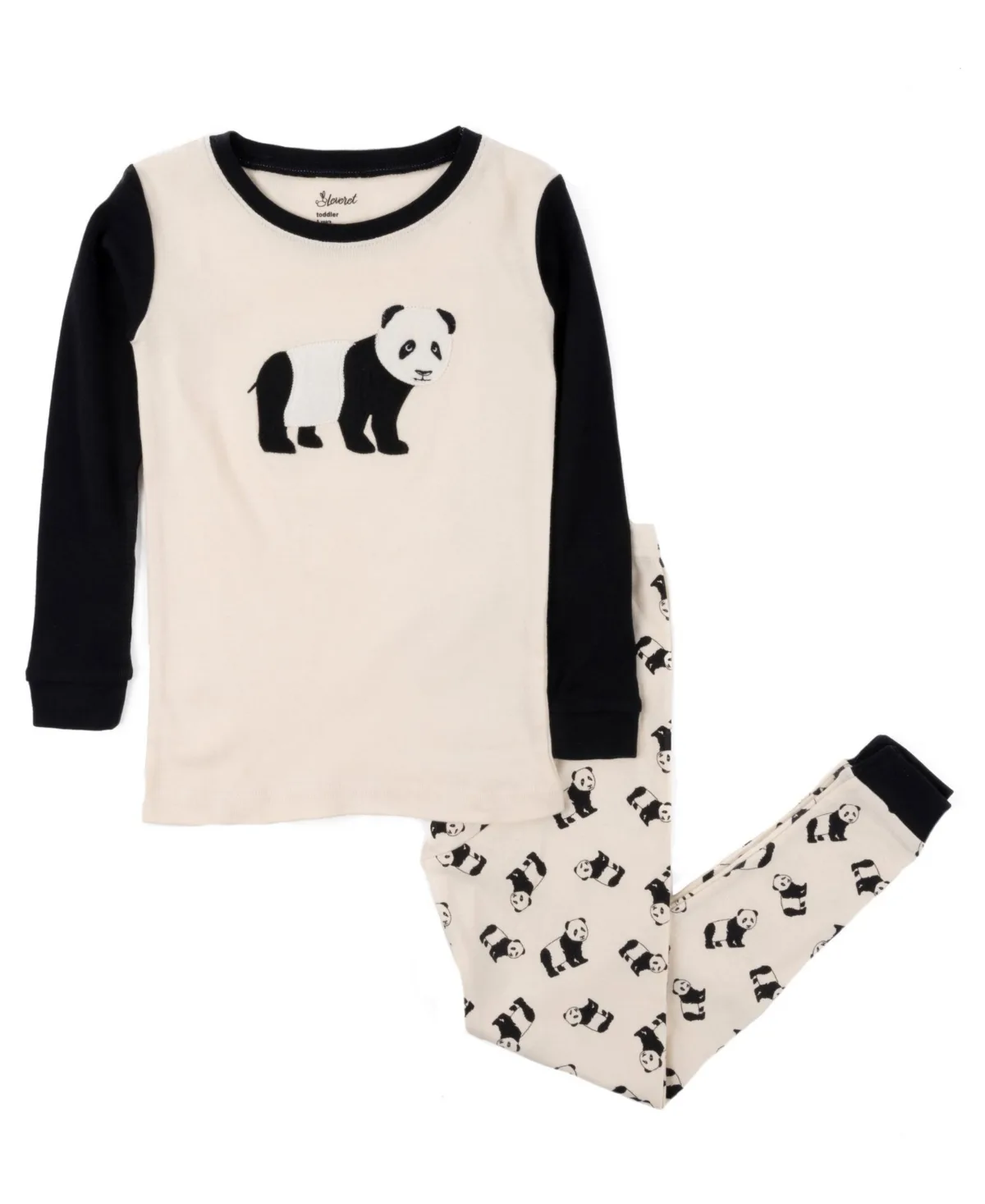 2-Piece Cozy Critter Cotton Long Sleeve Pajama Set - Panda Off-White by Leveret
