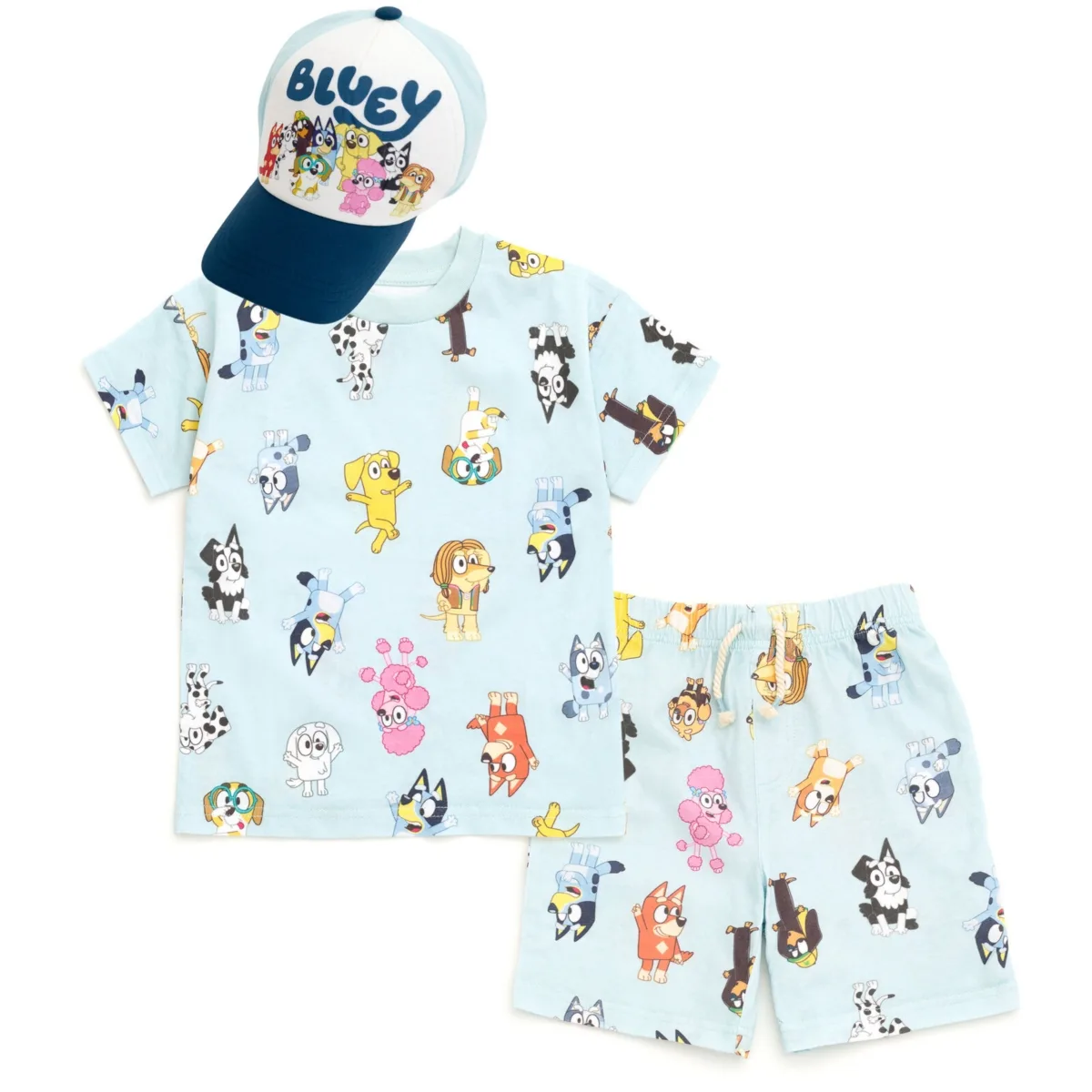 Drop Shoulder T-Shirt French Terry Shorts and Adjustable Snapback Baseball Cap 3 Piece Outfit Set by Bluey