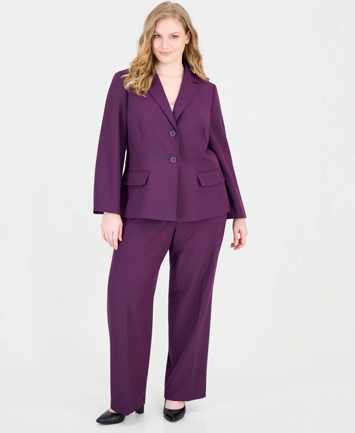 Classic Fit Inset Waist Two Button Notch Collar Jacket and Wide Leg Pant, 2-Piece Set by Le Suit