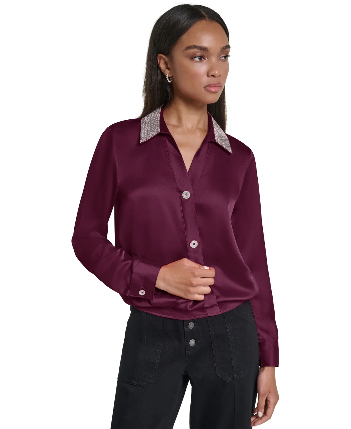 Crystal Collar Satin Blouse by Karl Lagerfeld