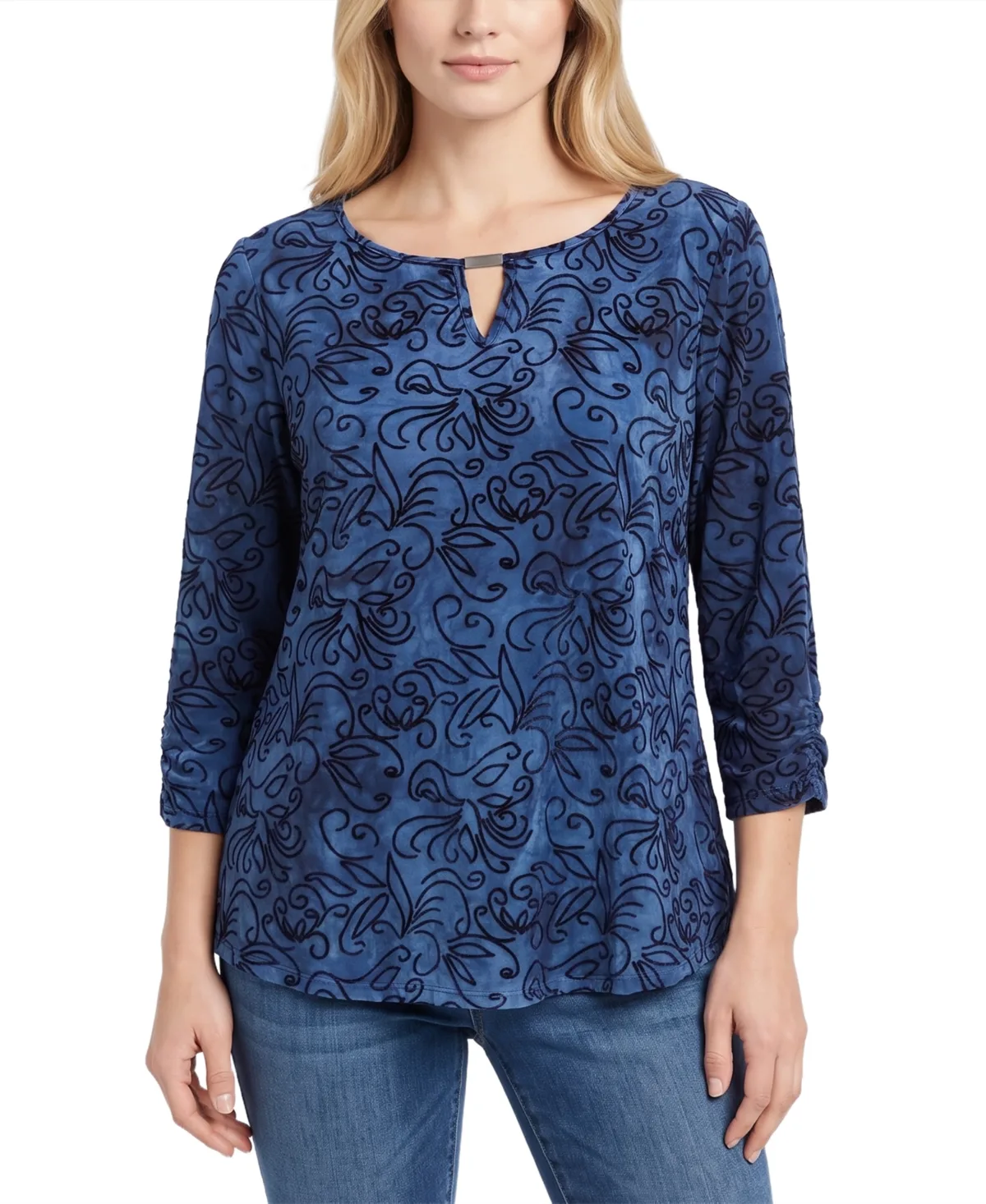 3/4-Sleeve Tie-Dye Keyhole Blouse by Ny Collection