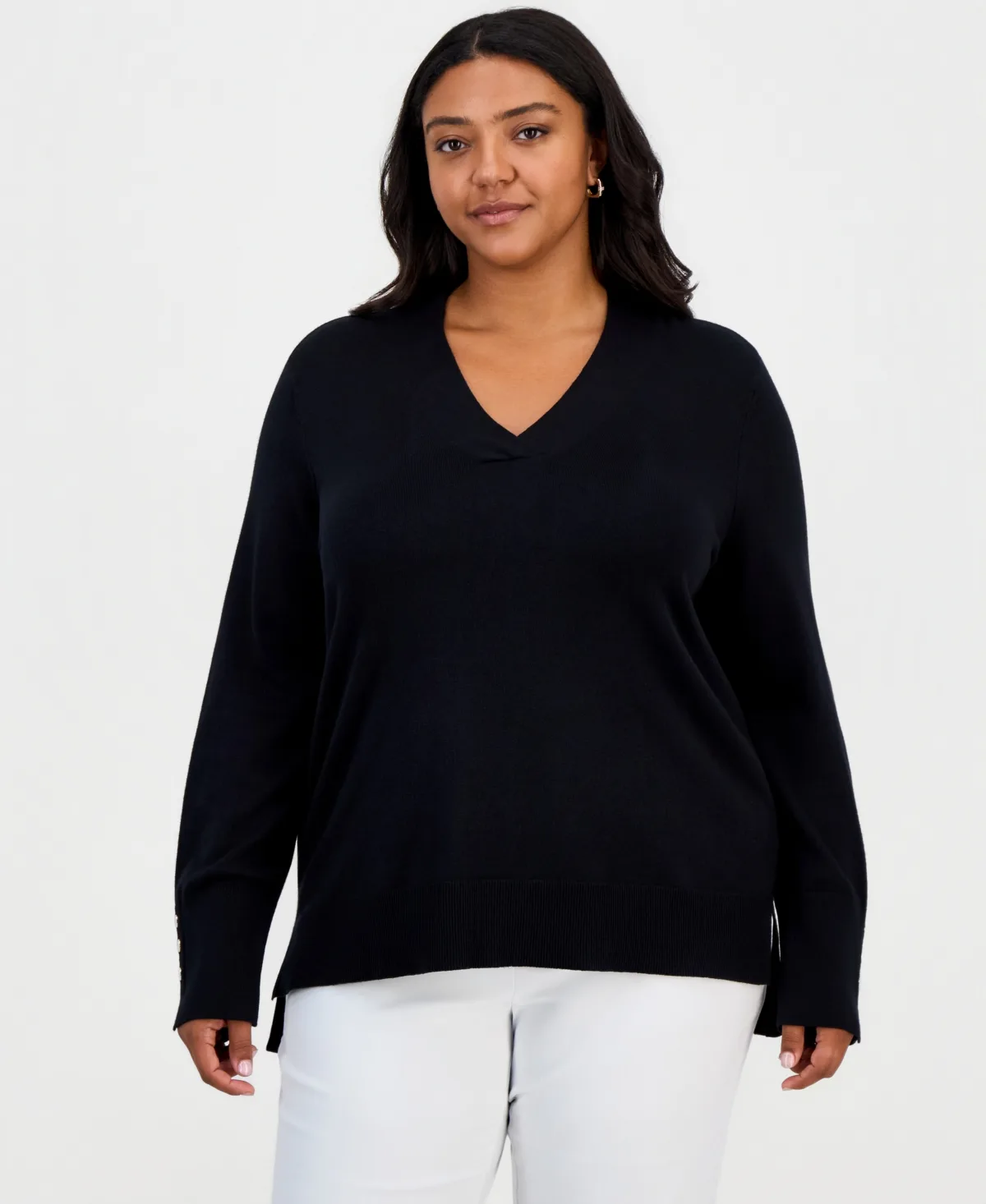 High-Low Hem V-Neck Sweater by JM Collection