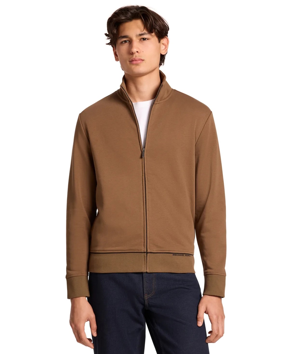 Mock Neck Cotton-Blend Full-Zip Jacket by MICHAEL Michael Kors