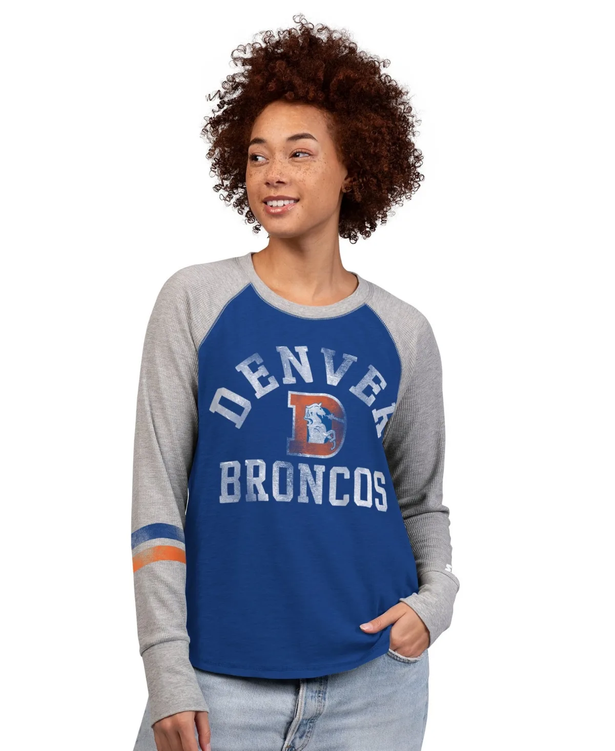 Denver Broncos Throwback Waffle-Knit Raglan Long Sleeve T-Shirt by Starter