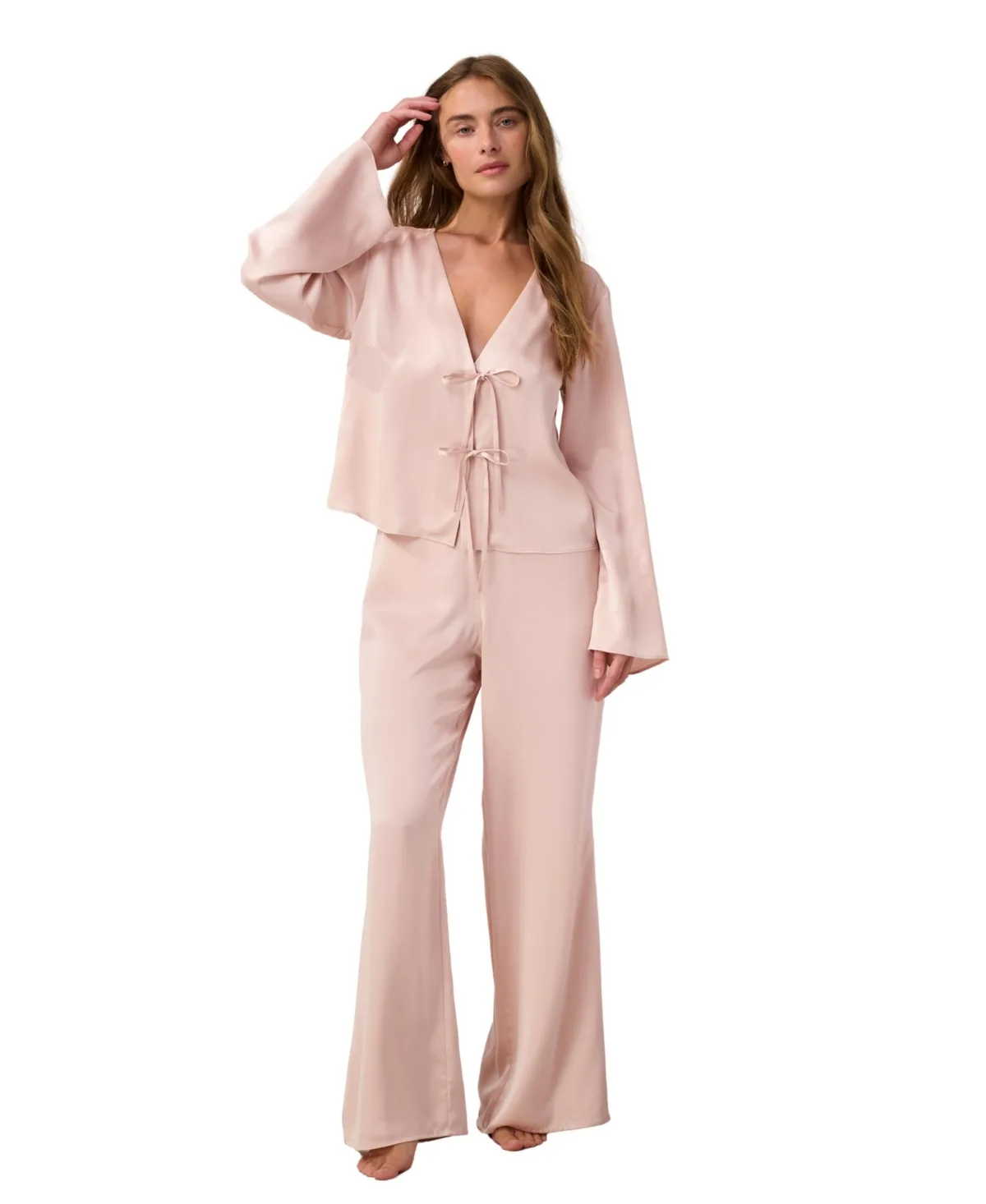 Silk Tie-Front Top and Wide-Leg Pants, 2-Piece Set by Lunya