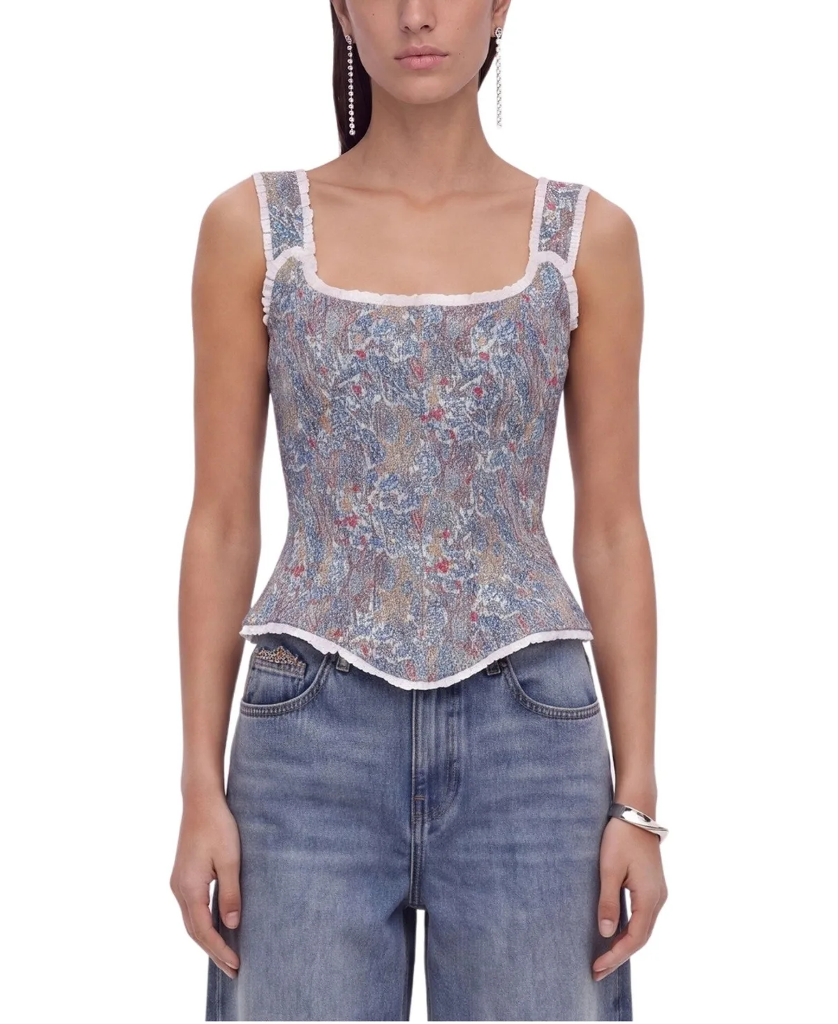 Square Neck Sleeveless Piped Bustier Top by Nocturne