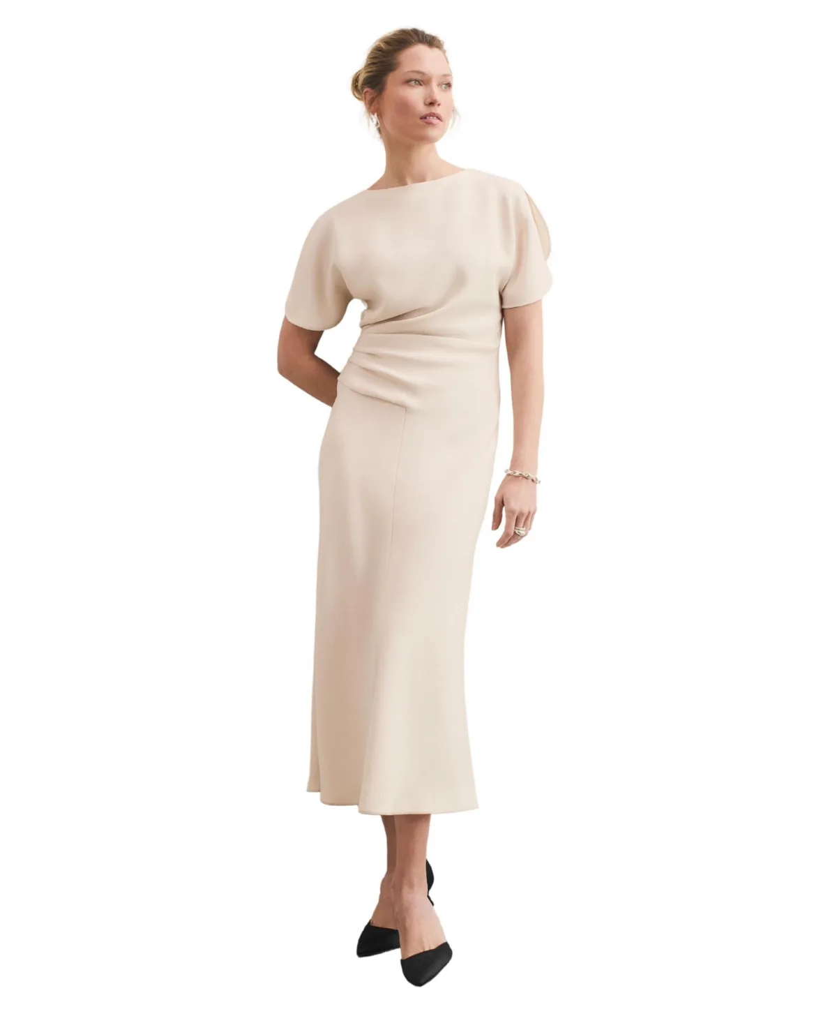 Salerno Boat-Neck Short-Sleeve A-Line Midi Dress by The Fold
