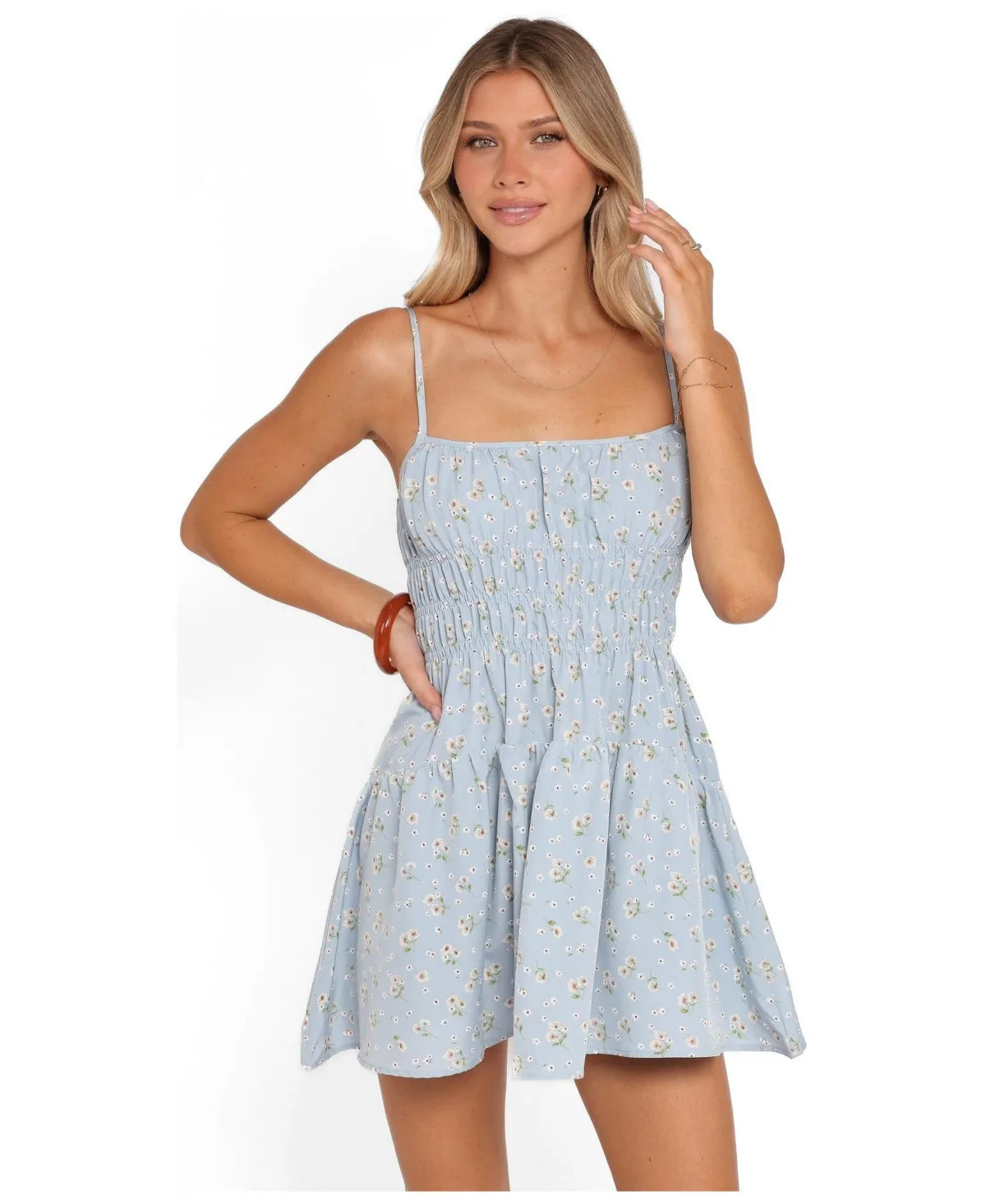 Makayla Square-Neck Tiered Mini Dress