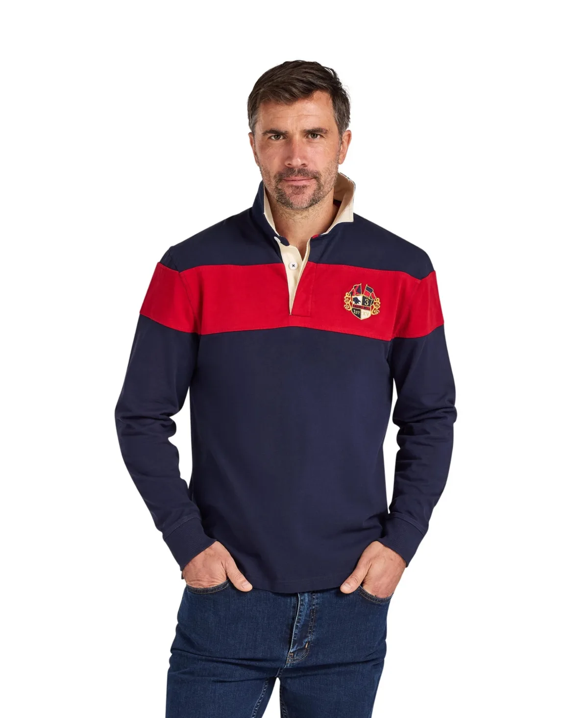 Long Sleeve Chest Panel Rugby Shirt by Raging Bull