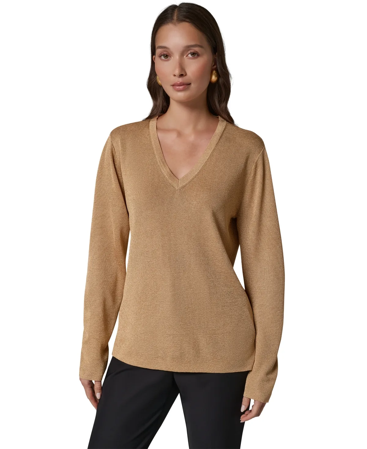 Long-Sleeve Metallic V-Neck Sweater by Donna Karan New York