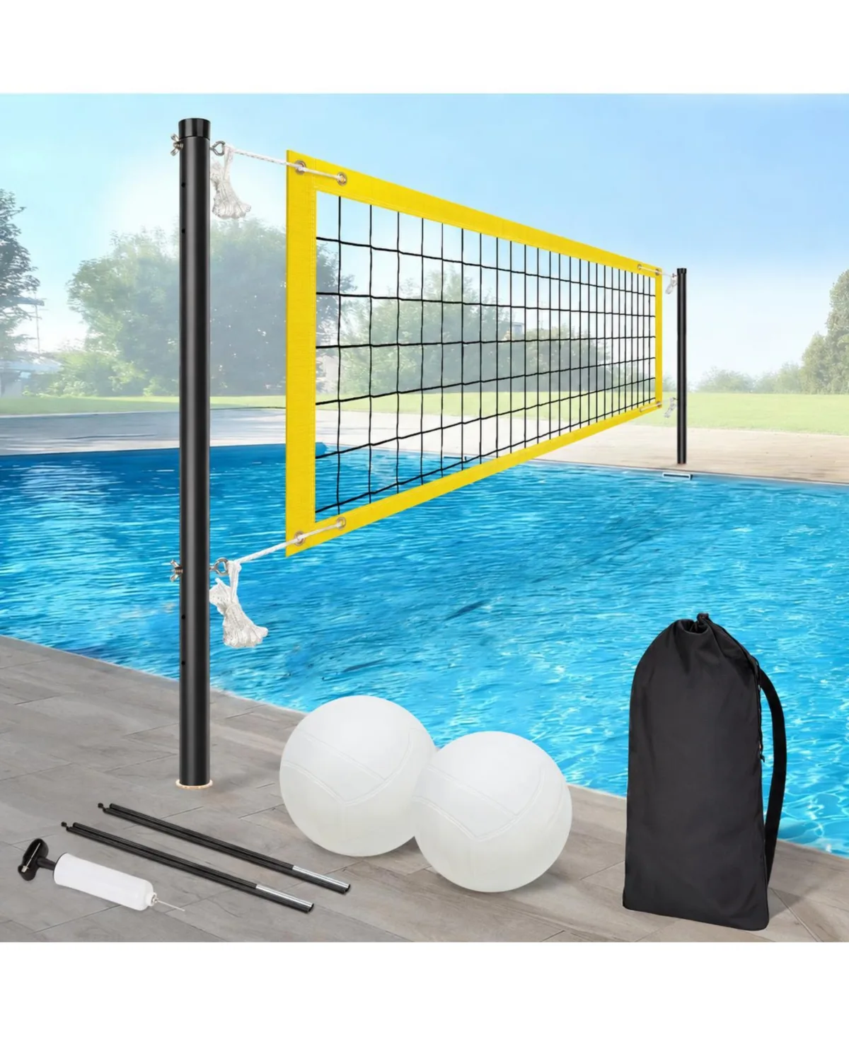 Adjustable Inground Pool Volleyball Net Set with Aluminum Poles Waterproof Oxford Cover by Furlihong