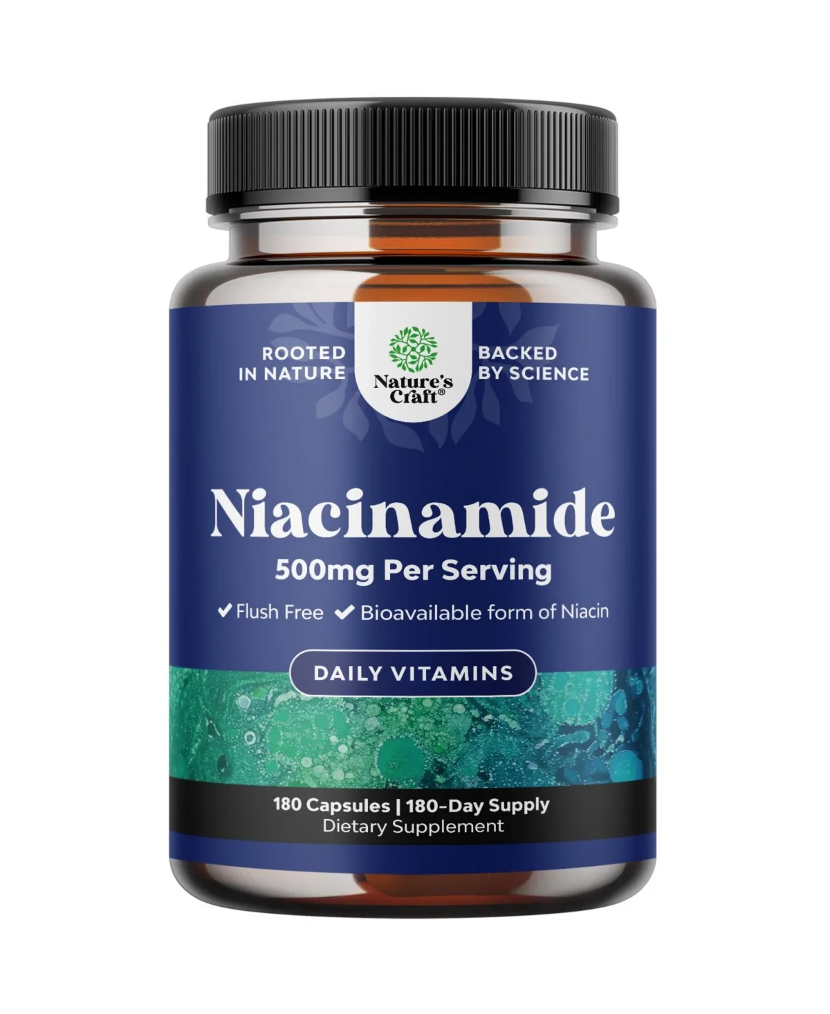 Vitamin B3 Niacinamide 500mg Capsules - Flush-Free Vitamin B3 - 180 Count by Natures Craft