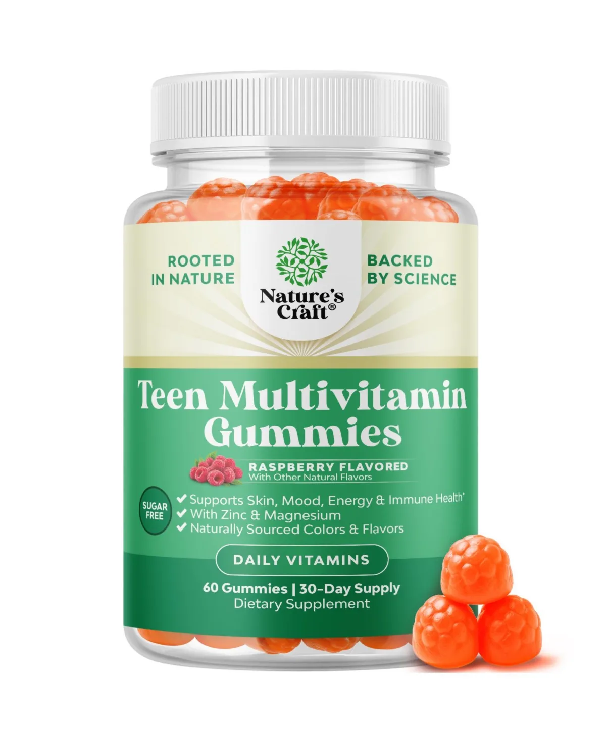 Teen Multivitamin Gummies Ages 12-17 Vitamins A, C, D and E with Zinc and Magnesium 60 Count by Natures Craft