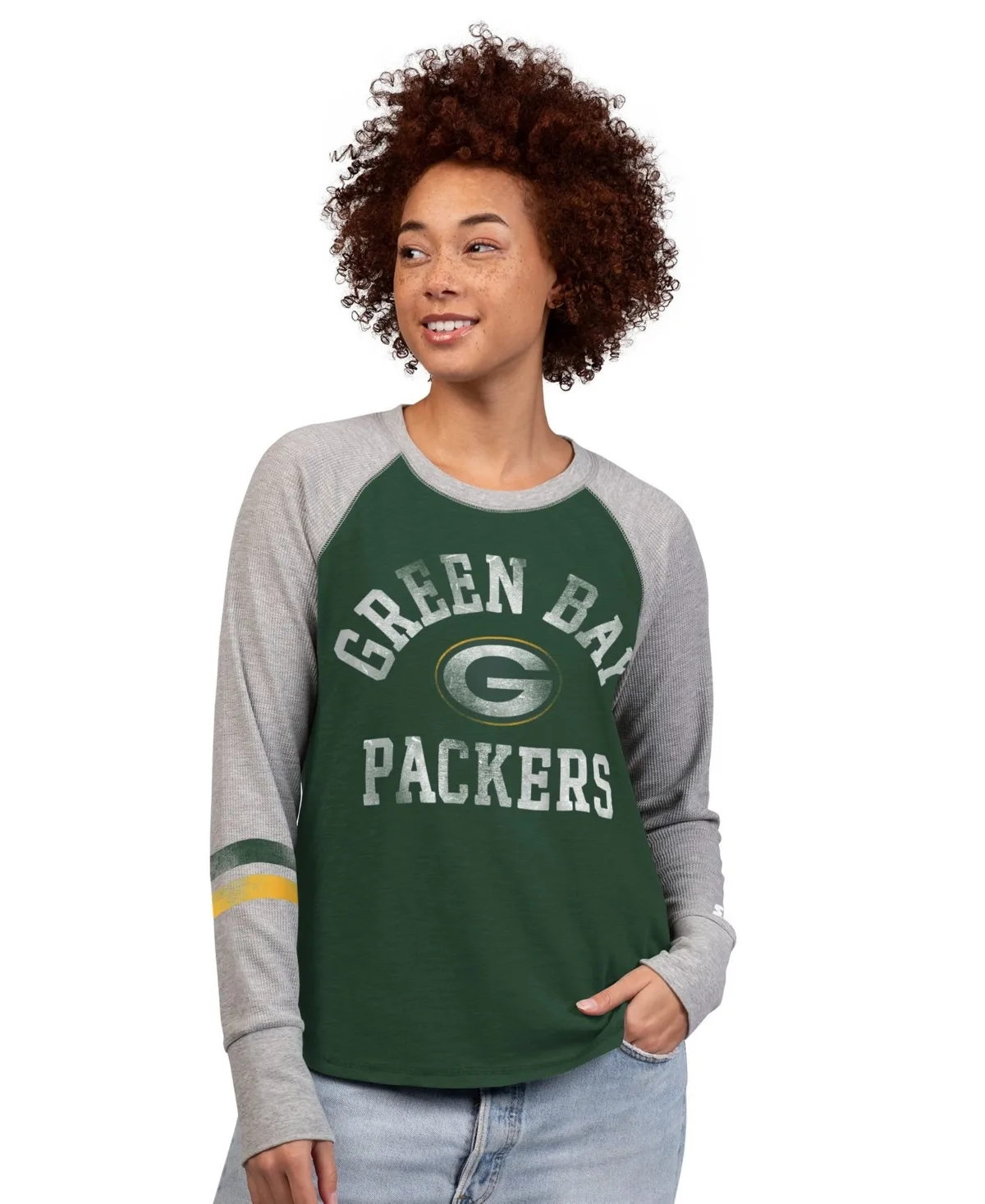 Green Bay Packers Waffle-Knit Raglan Long-Sleeve T-Shirt by Starter