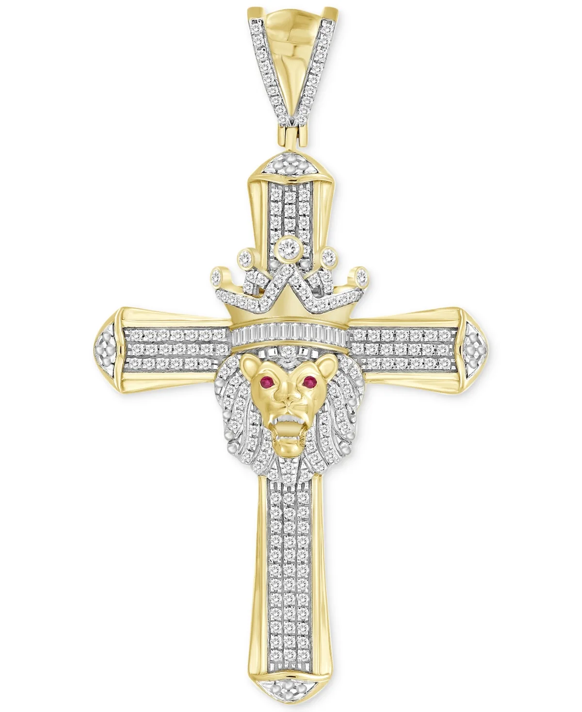 Diamond (3/8 ct. t.w.) & Ruby (1/10 ct. t.w.) Lion Cross Pendant in 10k Gold by Macy's