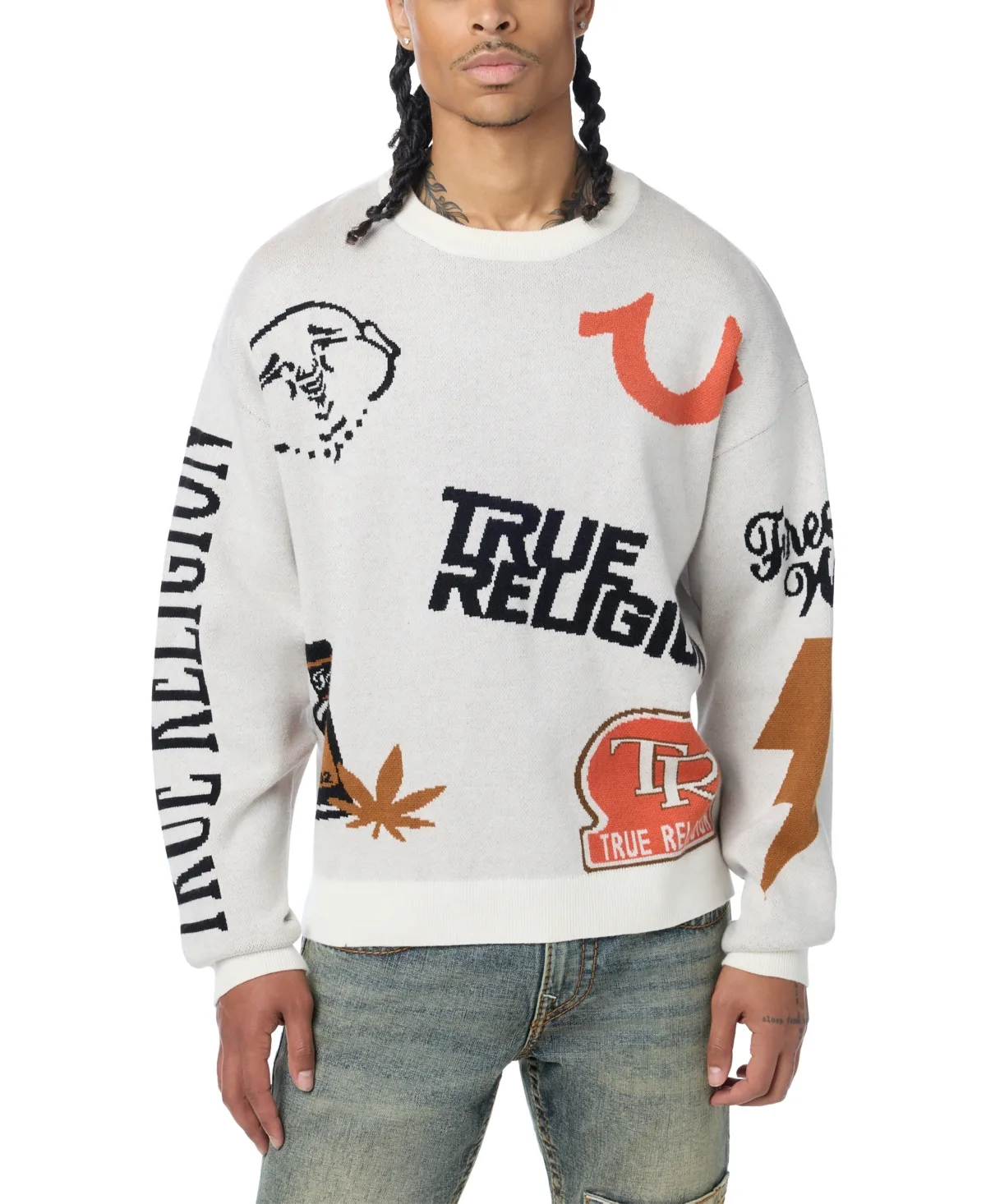 Multi-Logo Jacquard Knit Sweater by True Religion