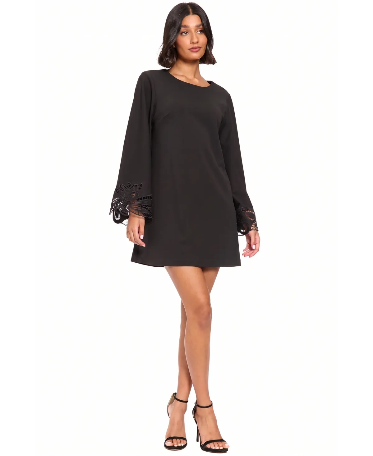 Lasercut Long-Sleeve Mini Shift Dress by London Times