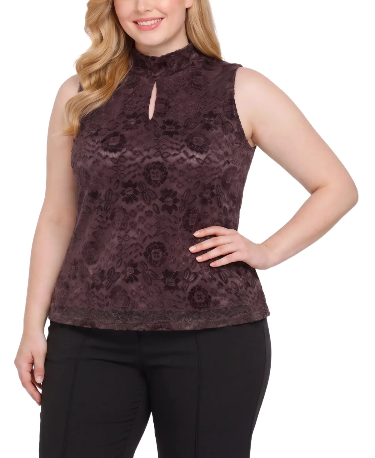 Floral-Print Lace Keyhole Tank by Ny Collection