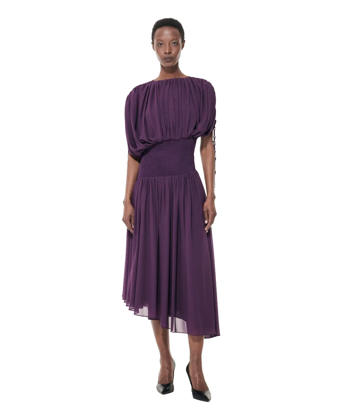 Smocked Waist Ruched Sleeve Dress by Leem