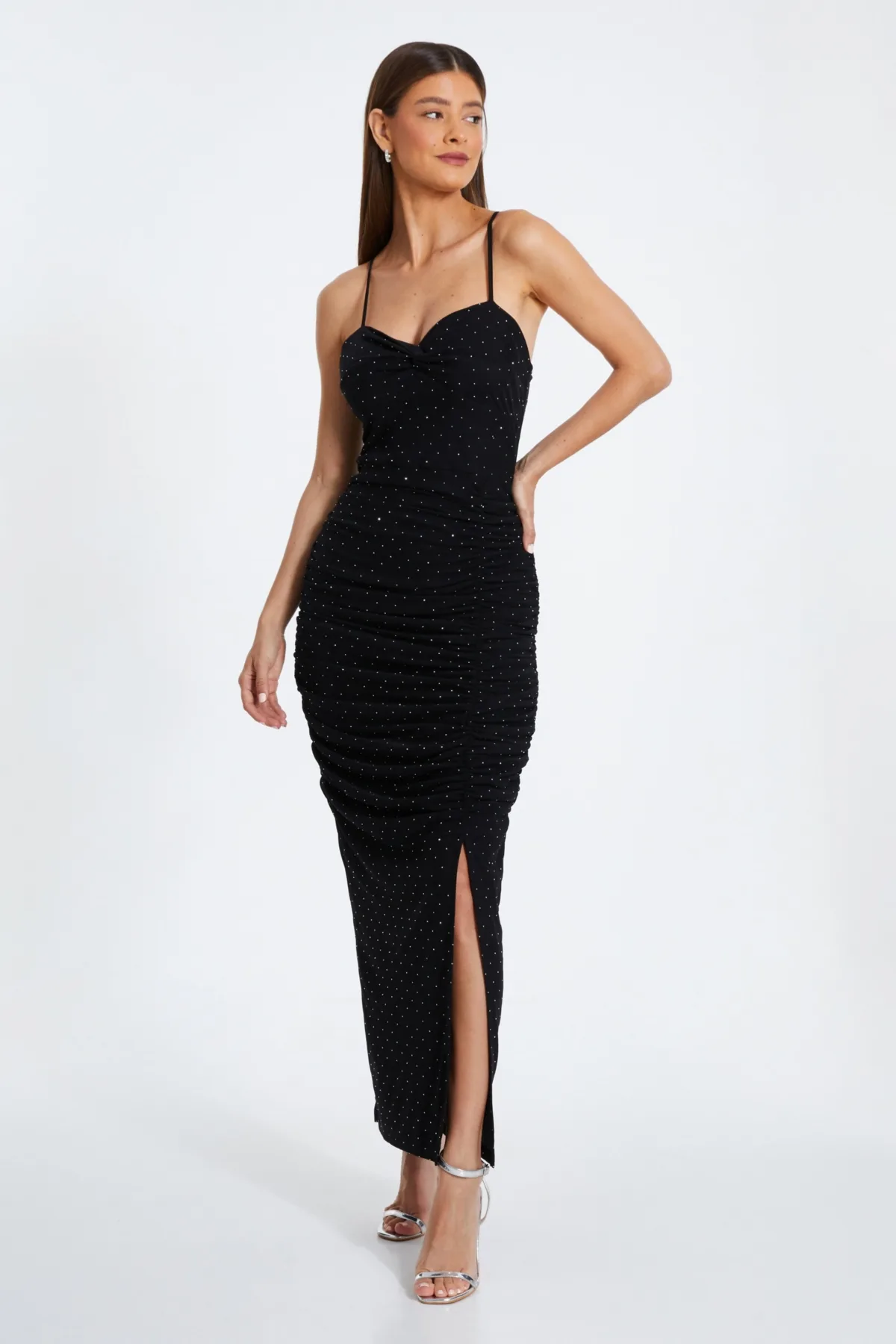 Hotfix Mesh Strappy Maxi Dress by Quiz