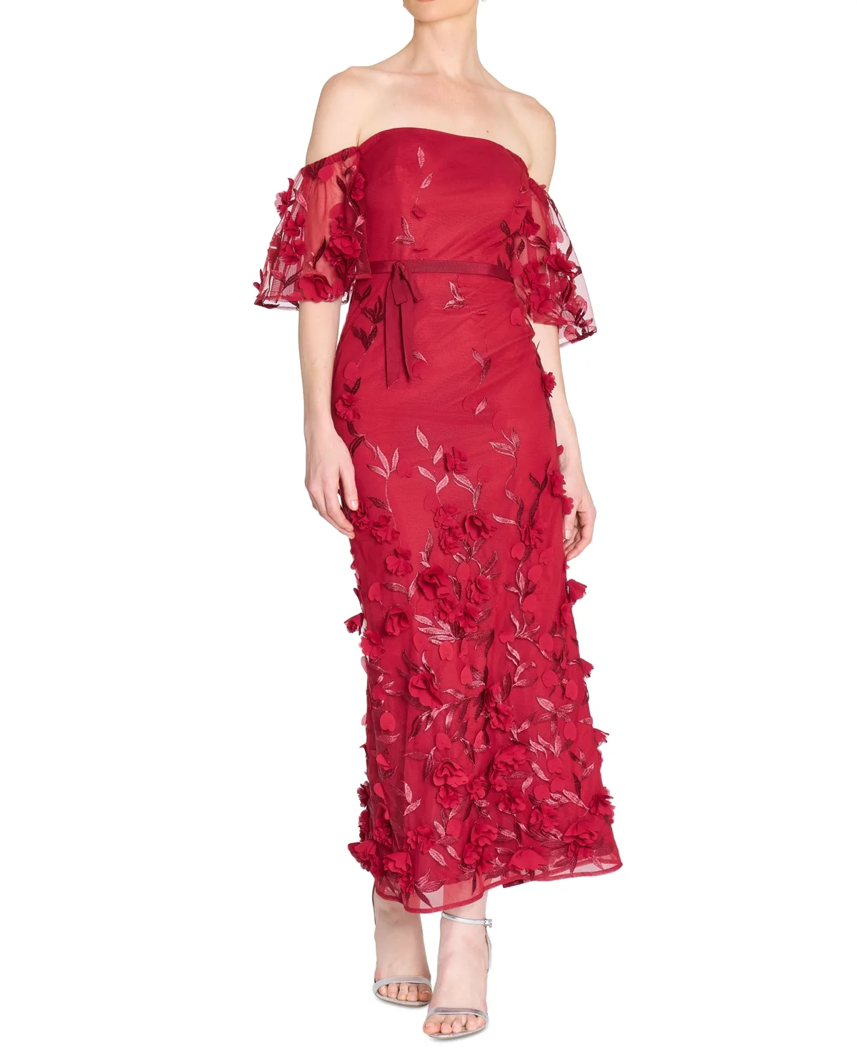 Notte 3D Floral Off-the-Shoulder Midi Dress by Marchesa