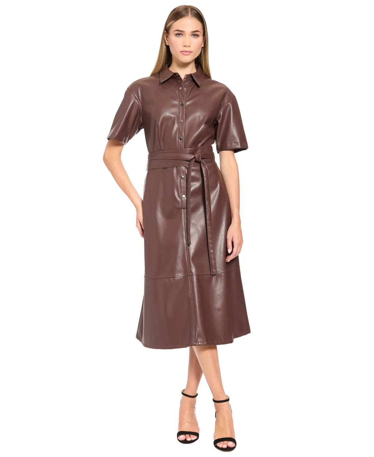 Faux Leather Short-Sleeve Midi Dress by Luxely