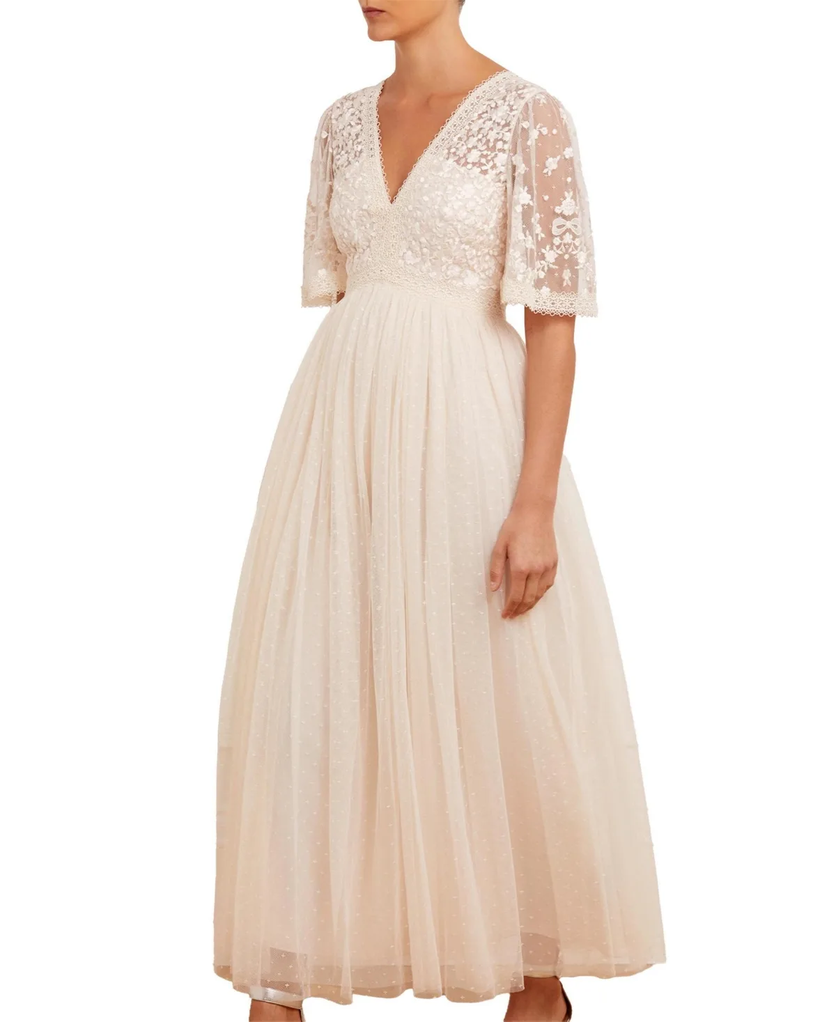 Celestia Floral-Embroidered Short-Sleeve Maxi Dress by Needle & Thread