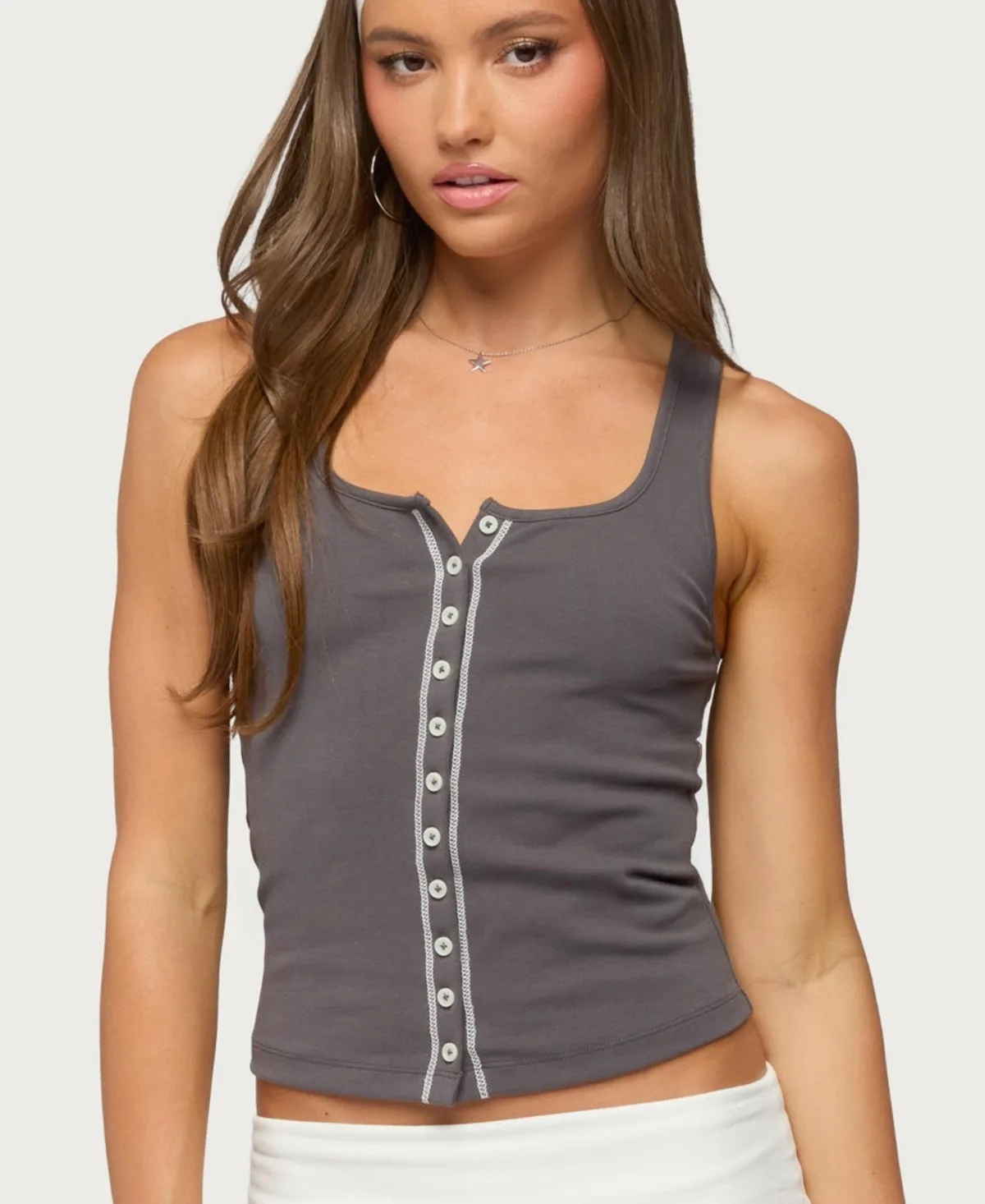 Scoop-Neck Ribbed Tank Top by Edikted