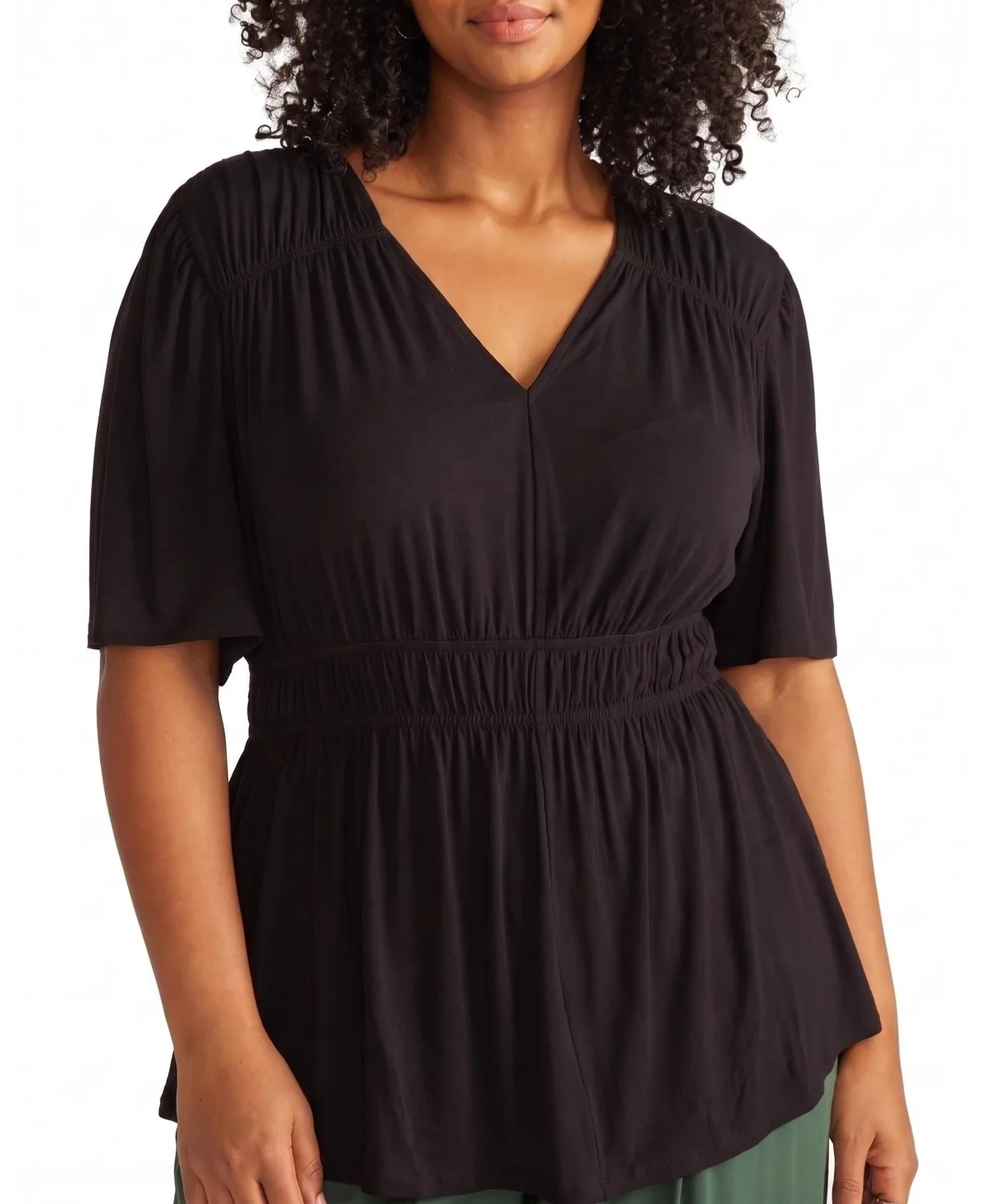 Flora Peplum V-Neck Short-Flutter-Sleeve Top