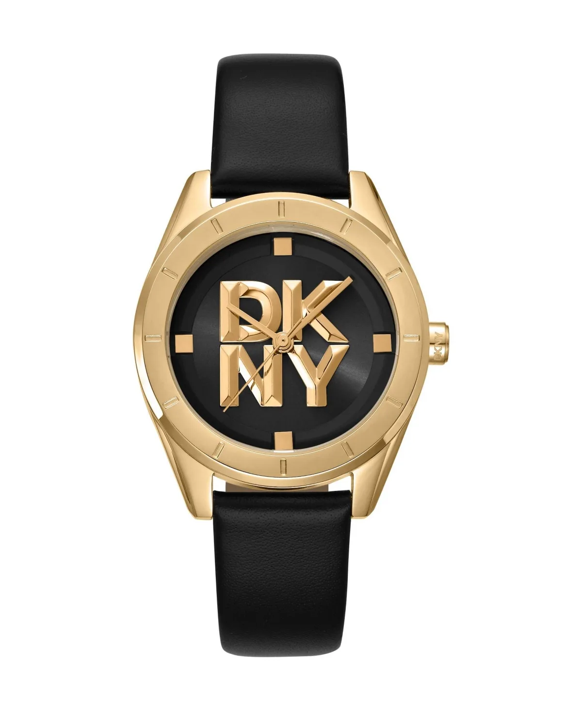 Quartz Chambers Midi Black Leather Watch, 34mm by DKNY