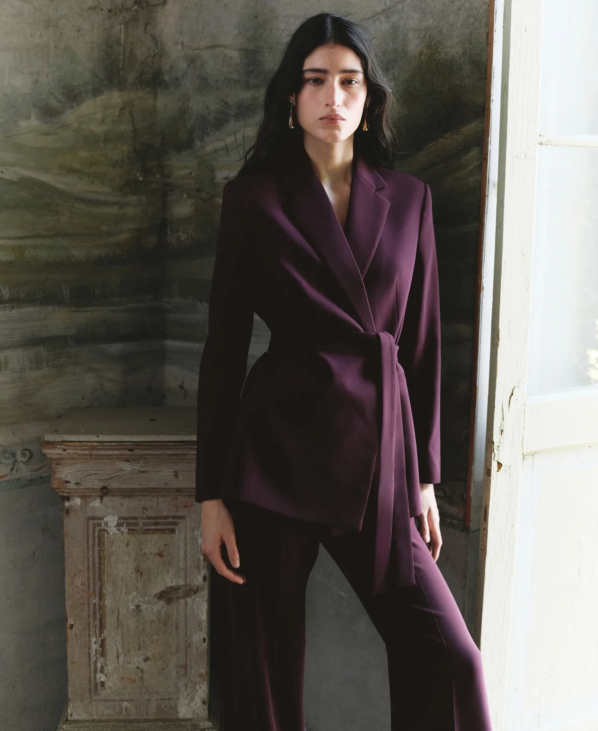Double-Breasted Belted V-Neck Blazer by Mango