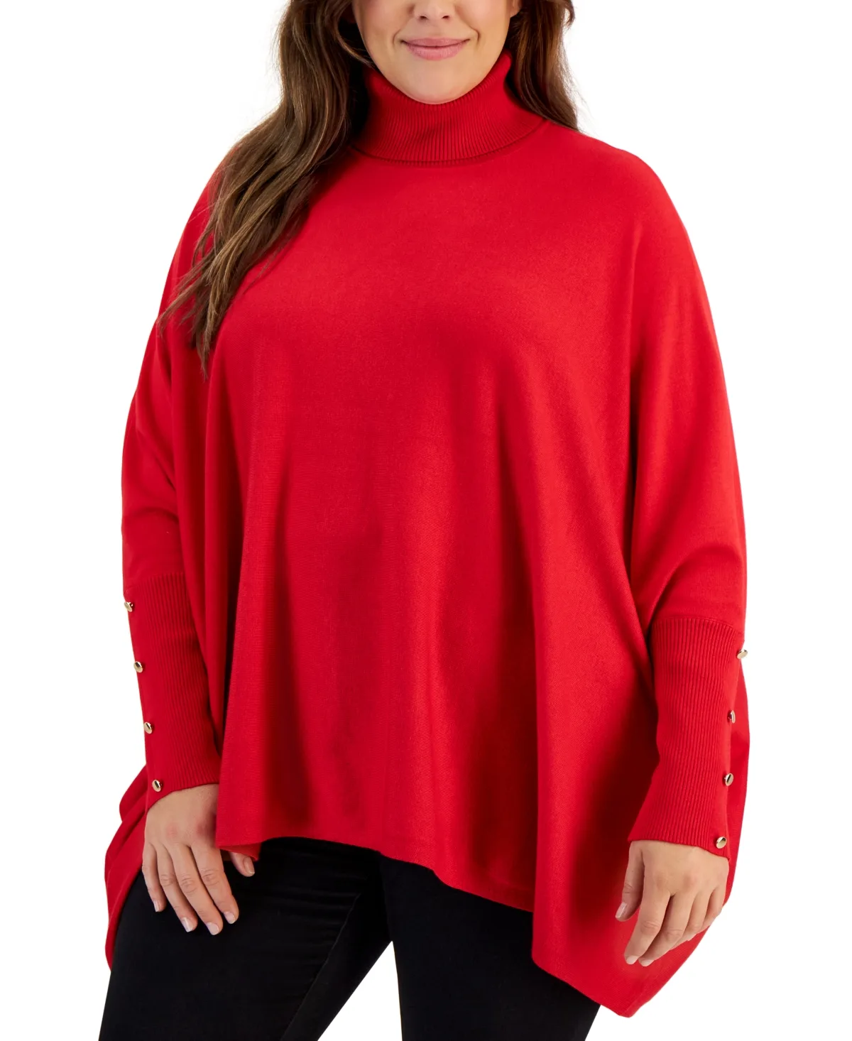 Solid Turtleneck Poncho Sweater by JM Collection