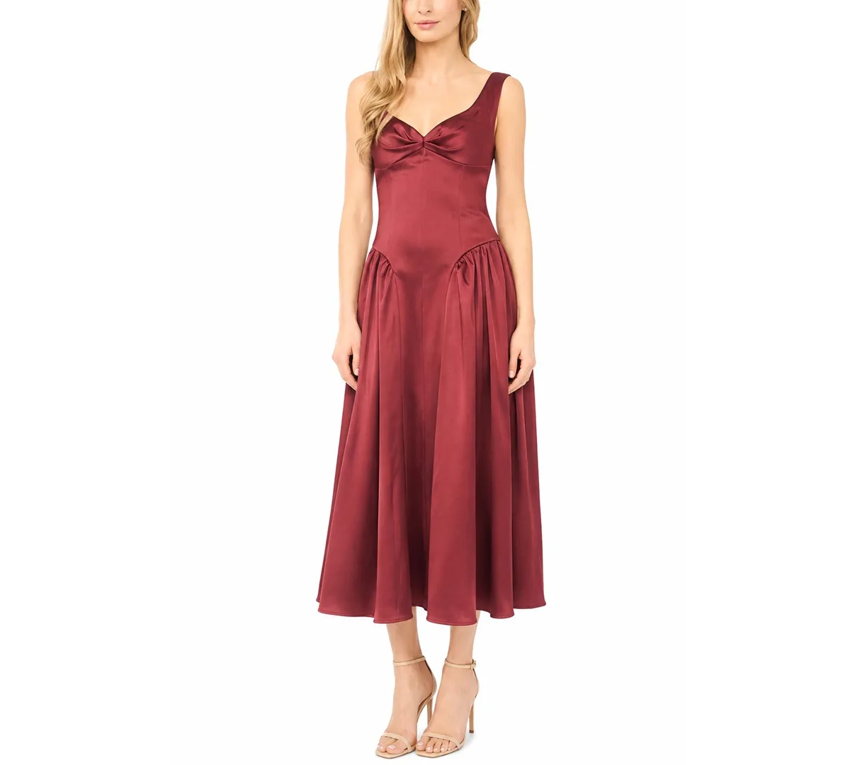 Sweetheart Neckline Drop-Waist Satin Midi Dress by Parker