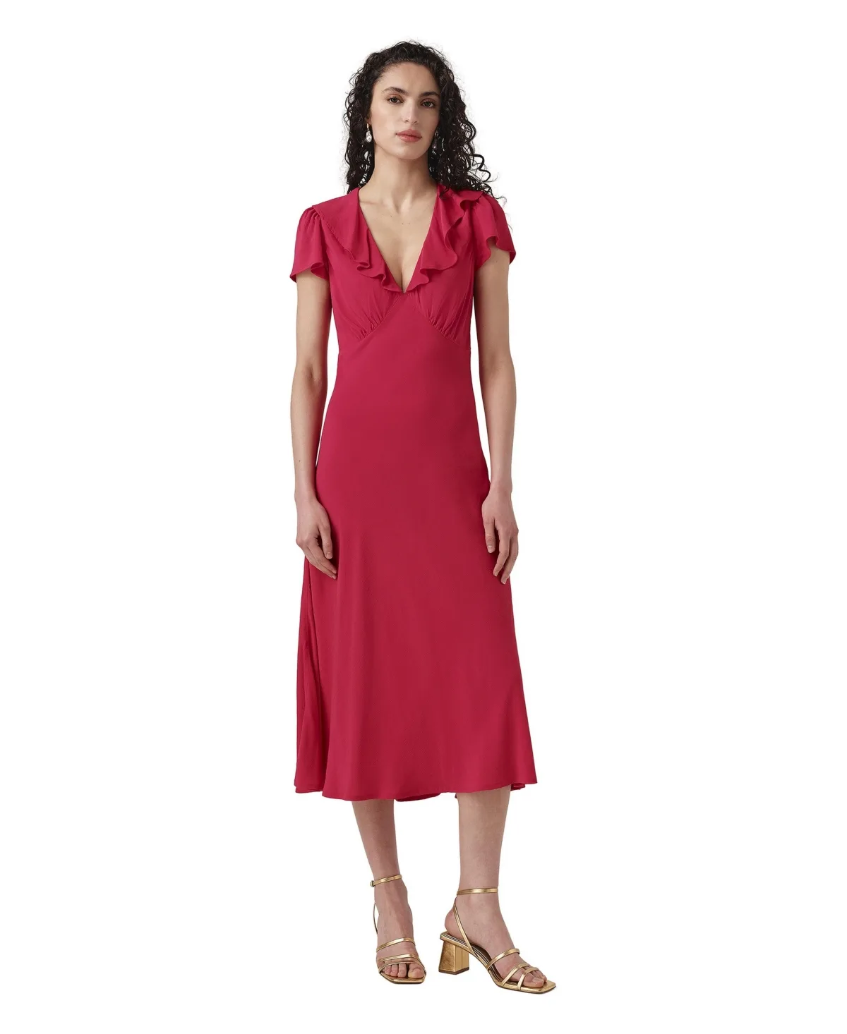 Kimmy Frill Neck Crepe Midi Dress
