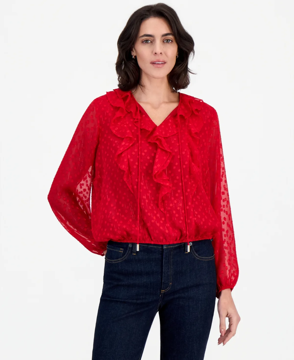 Ruffle Front Clip-Dot Blouse by Nautica