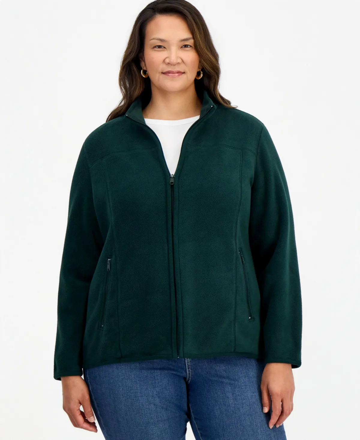 Solid Polar Fleece Zip-Front Jacket by Style & Co