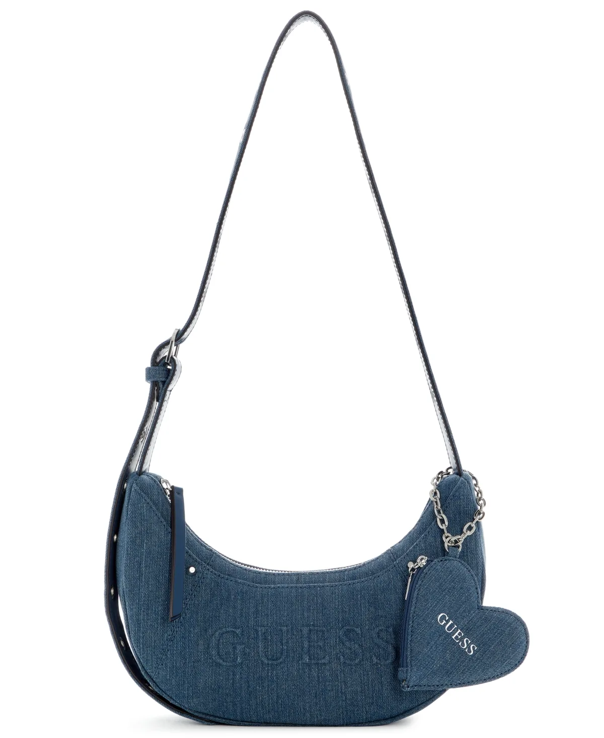 Sasha Small Heart Charm Hobo Shoulder Handbag - Denim